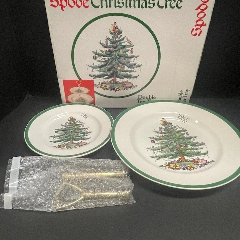 Vintage Spode Christmas Tree Double Tier Serving Tray - New in Box